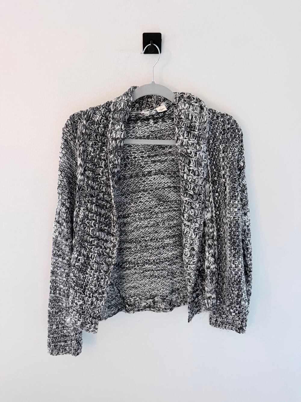 Anthropologie Moth Woodhouse Black White Chunky Open Front Knit Cardigan-Size S